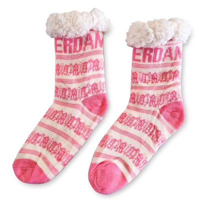 Holland sokken Fleece Comfort Socken - Facade Houses - Weiß-Pink