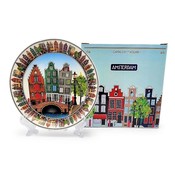 TTD Gifts Bord grachtengordel Amsterdam op standaard in geschenkdoos (15 cm)