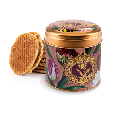 Typisch Hollands Stroopwafels in stilvoller Dose mit Tulpendekor