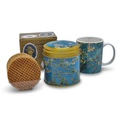 Typisch Hollands Geschenkset Van Gogh Becher und Blechstroopwafels – Mandelblüte