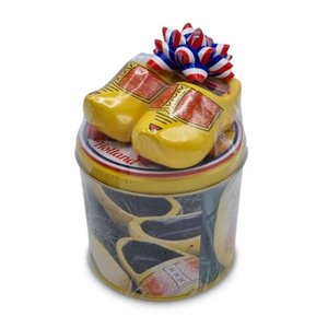 www.typisch-hollands-geschenkpakket.nl Stroopwafels cadeauset - met Houten klompjes Geel