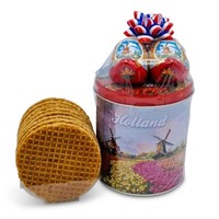 www.typisch-hollands-geschenkpakket.nl Stroopwafels cadeauset - met Houten klompjes
