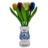 Nijhuis  9 kleine houten tulpen in houten Delfts blauwe vaas