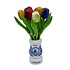 Typisch Hollands 9 kleine Tulpen aus Holz in einer Delft-Blau-Vase aus Holz