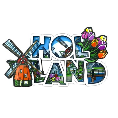 Typisch Hollands Magneet Holland (molens en tulpen) letters