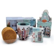 Typisch Hollands Geschenkset Becher und Stroopwafels - (Fassadenhäuser) mit GRATIS Spielkarten