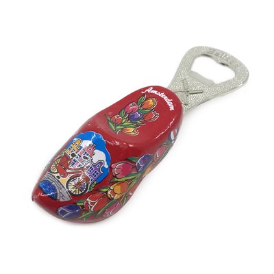 Typisch Hollands Bottle opener clog 8 cm - Red - Bicycle -Facade houses