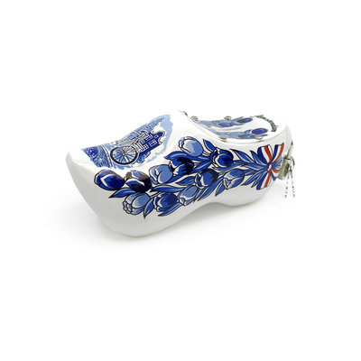 Typisch Hollands Savings clog White - Delft blue - Bicycle and gable houses