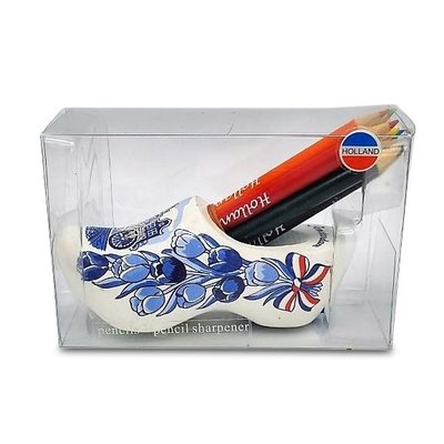 Typisch Hollands Clog with sharpener and pencils Delft blue