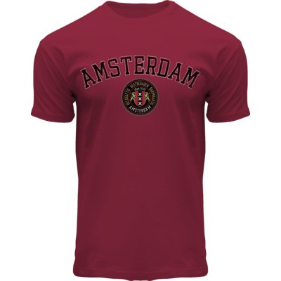 Holland fashion T-Shirt- Maroon  Amsterdam  - Logo-Patch