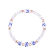 Heinen Delfts blauw Armband bloemen en witte parels