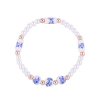 Heinen Delftware Armband Blumen und weiße Perlen