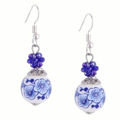 Heinen Delftware Earrings flower and blue bead