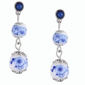 Heinen Delfts blauw Earrings flowers - Delft blue beads and crowns
