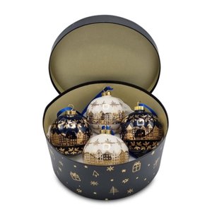 Typisch Hollands Large Christmas balls 8 cm golden houses decoration White and Deep Blue