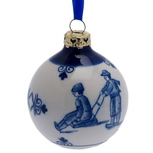 Heinen Delftware Delfts blauwe kerstbal - Oud Hollandse kinderspelen