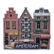 Typisch Hollands Magneet 3 huisjes Amsterdam  - (shops en pakhuis)