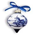 Heinen Delfts blauw Weihnachtskugel mit holländischer Windmühlenlandschaft. (drop)