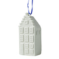 Heinen Delftware Kerstornament huisje mat wit groot