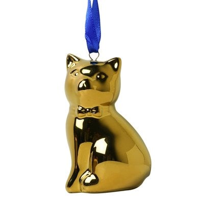 Heinen Delftware Kerstboomhanger Poes - Goud