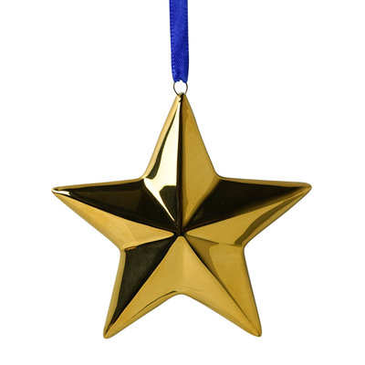 Heinen Delfts blauw Christmas pendant - Holland - Gold colored Christmas star