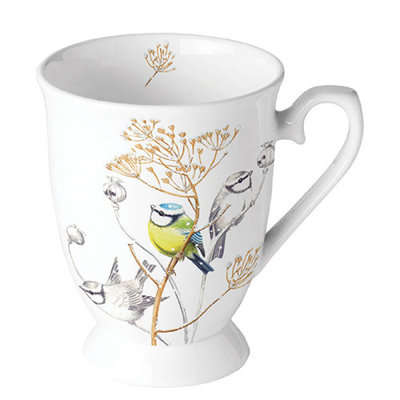 Typisch Hollands Mug on foot - Porcelain - Dutch birds (great tits)