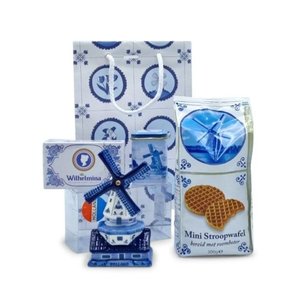 www.typisch-hollands-geschenkpakket.nl Hollandse lekkernijen -  Goodiebag met Delfts blauwe molen