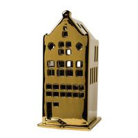 Heinen Delftware Waxinelichthouder huis tuitgevel goud -17 cm -  (met GRATIS waxines)