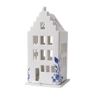 Heinen Delftware Waxinelichthouder huis trapgevel wit (Delfts)  -17 cm  (met GRATIS waxines)