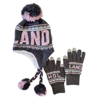 Robin Ruth Fashion Mütze und Handschuhe Holland Geschenkset - Grau-Pink