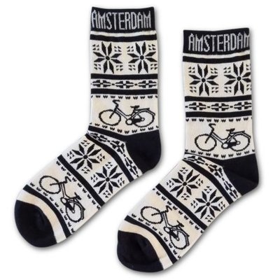 Typisch Hollands Damessokken - Fietsen - (beige-zwart) maat 36-42