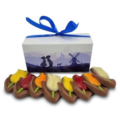 Typisch Hollands Chocoladetulpen in Holland geschenkdoosje - Blauw