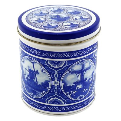 Typisch Hollands Stroopwafels in  Delfts blauw blik Molen apllicaties