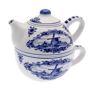 Heinen Delfts blauw Delfts blauwe Tea for One - Molenlandschap
