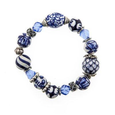 Heinen Delfts blauw Crystal glass and Delft blue bracelet