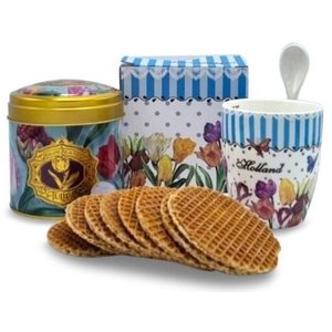 Typisch Hollands Cadeauset Mok en Blik Stroopwafels  -Voorjaar Tulpen