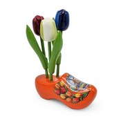 Typisch Hollands Souvenir Clog mit 3 Tulpen - Orange 12 cm