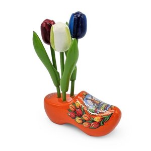 Typisch Hollands Souvenir clog with 3 tulips - Orange 12 cm