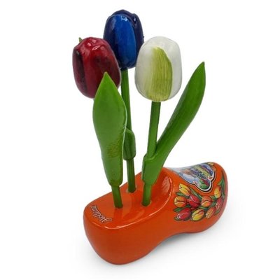 Typisch Hollands Souvenir Clog mit 3 Tulpen - Orange 12 cm