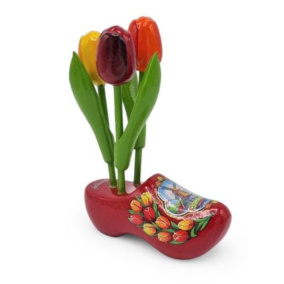 Typisch Hollands Souvenir clog with 3 tulips - Red 12 cm