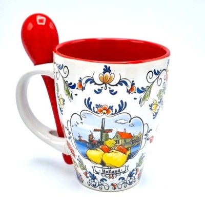 Typisch Hollands Mug with spoon - Holland Red-White - Kiss couple