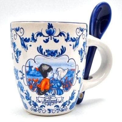 Typisch Hollands Espresso mug with spoon - in gift box (Blue & White)