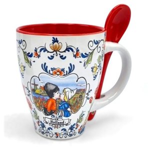 Typisch Hollands Mug with spoon - Holland Red-White - Kiss couple