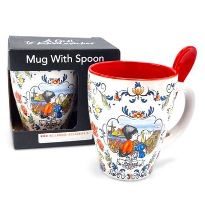 Typisch Hollands Mug with spoon - Holland Red-White - Kiss couple