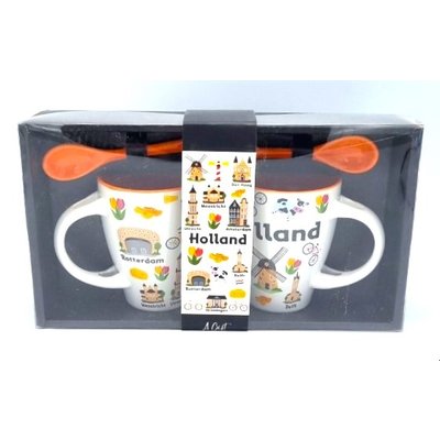 Typisch Hollands Gift box Mugs with spoon - Icons Holland (and big cities)