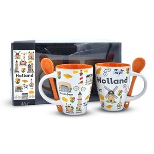 Typisch Hollands Geschenkbox Tassen mit Löffel - Icons Holland (und Großstädte)