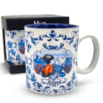 TTD Gifts Großer Becher in Geschenkbox - Holland - Kusspaar - Blau