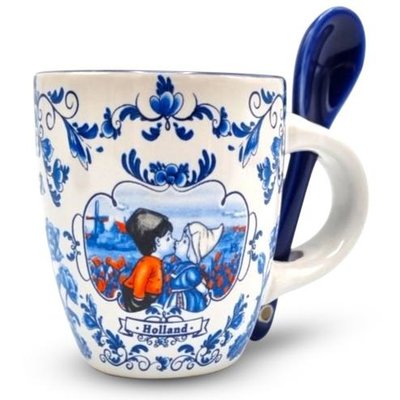 Typisch Hollands Espresso mok met lepel - in geschenkbox (Blauw-wit)