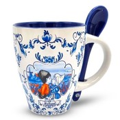 Typisch Hollands Mug with spoon - Holland Red-White - Kiss couple - Blue
