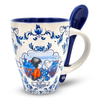 Typisch Hollands Mug with spoon - Holland Red-White - Kiss couple - Blue